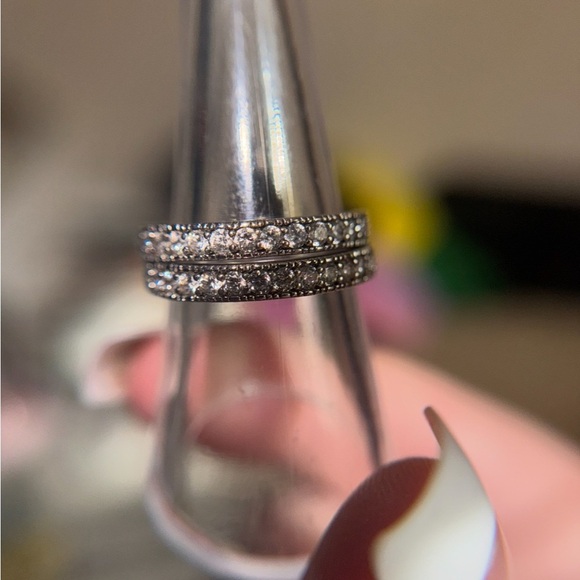 Sterling silver diamond wedding band set of 2 1/3ctw per band size 8 - Picture 2 of 8